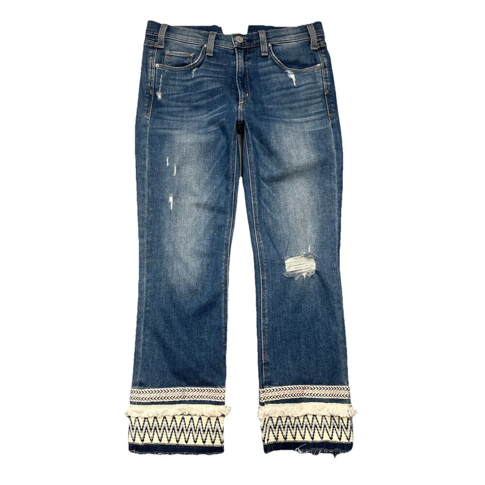 McGuire Straight Leg Crop Jeans 28 (29x25) Blue Embroidered Distressed Womens